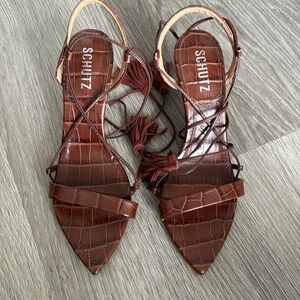 SCHUTZ Brown Croc-Embossed Heels